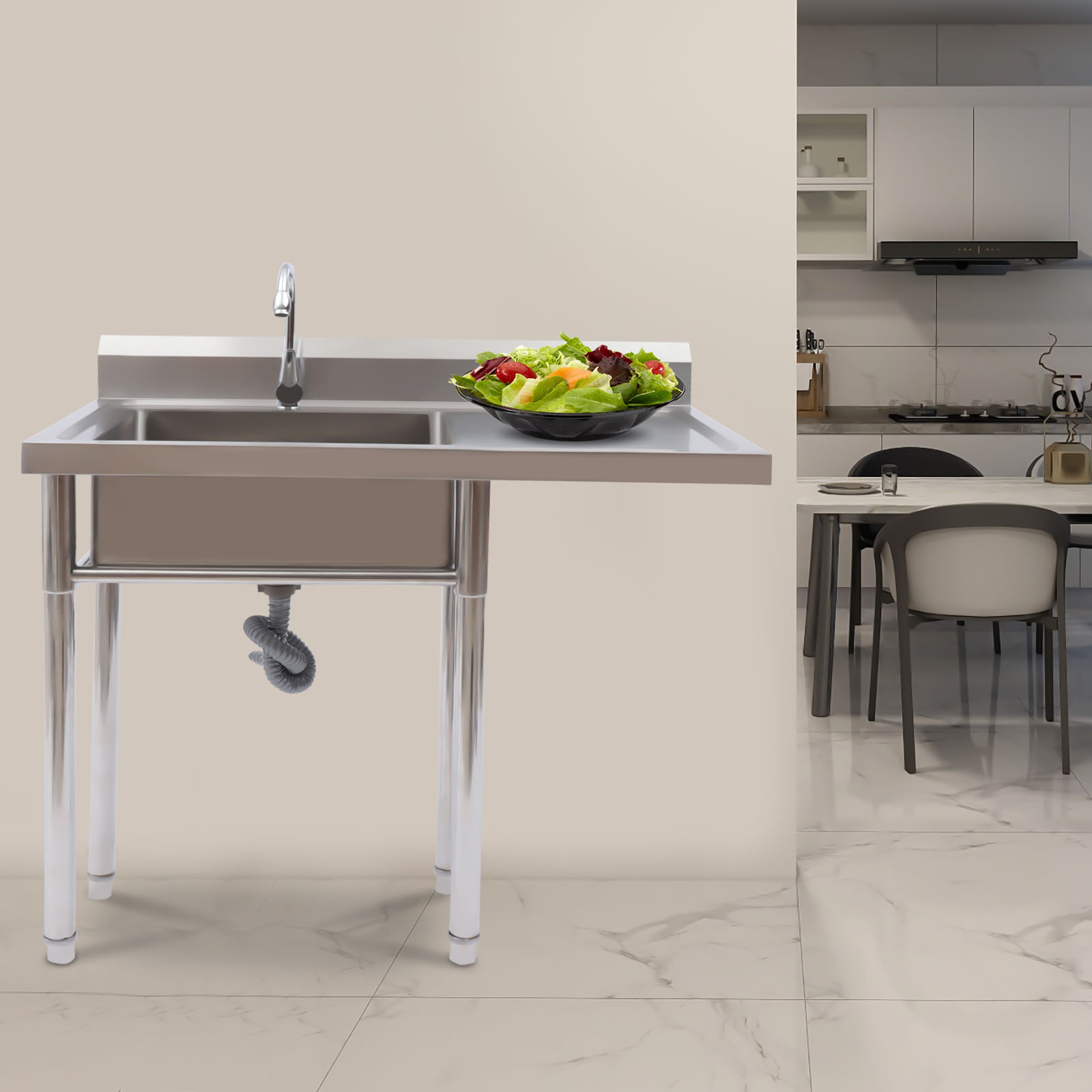Commercial Kitchen Backsplash - Stainless Steel Sink with Faucet, Single