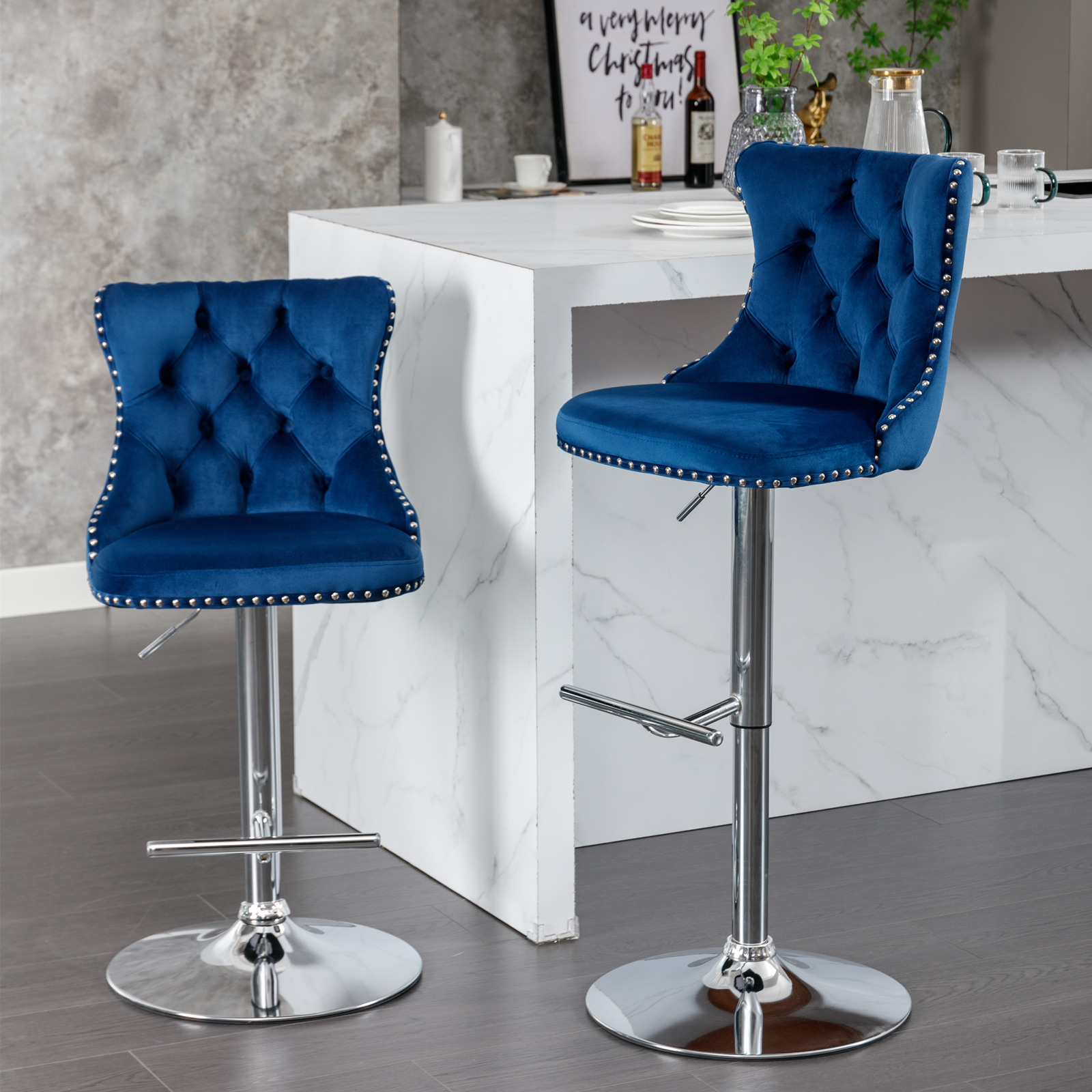 Commercial Kitchen And Bar - 2PCS Swivel Velvet Bar Stools Counter